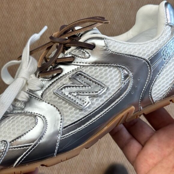 ✅New Balance X Miu Miu 530 SL metallic leather and mesh sneakers - Picture 3 of 7